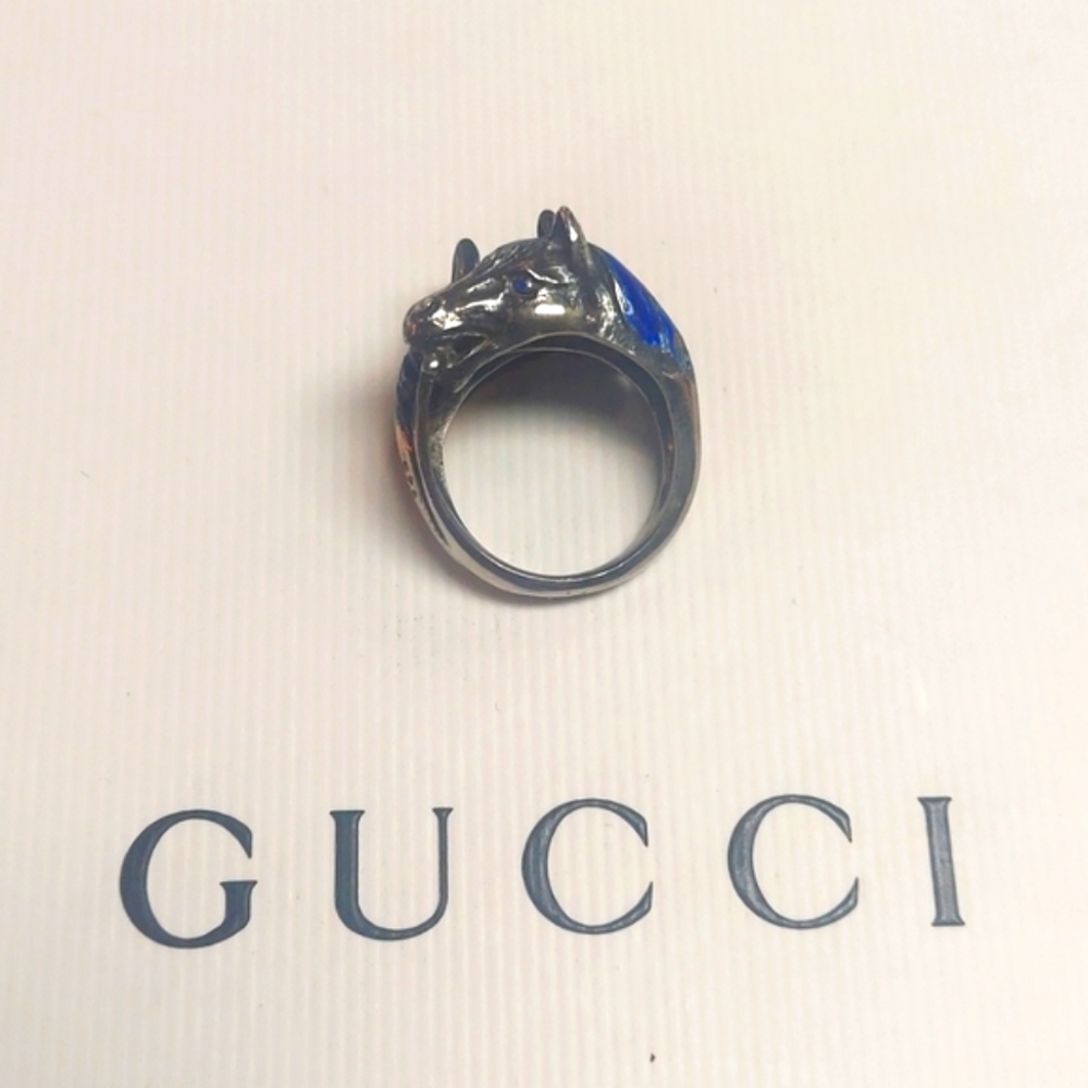 Amazing super rare Gucci double horse head ring, blue enamel, 925, vintage EVC!